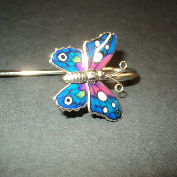 NEW Butterfly Enameled Book Mark Marker Blue & Magenta Gold Toned 4" - Picture 3 of 3